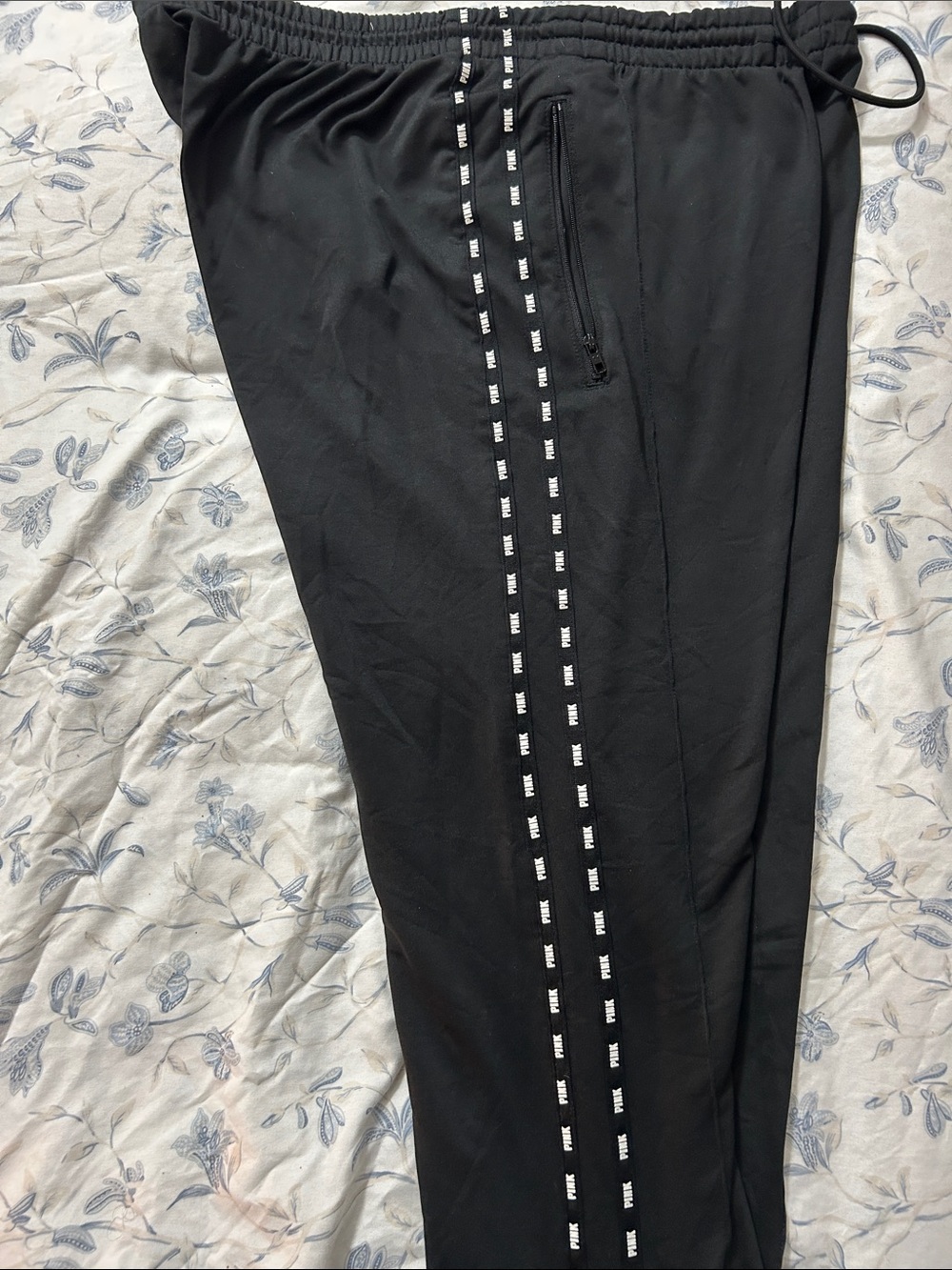 PINK Victoria's Secret Black Joggers with Branded Side Tape